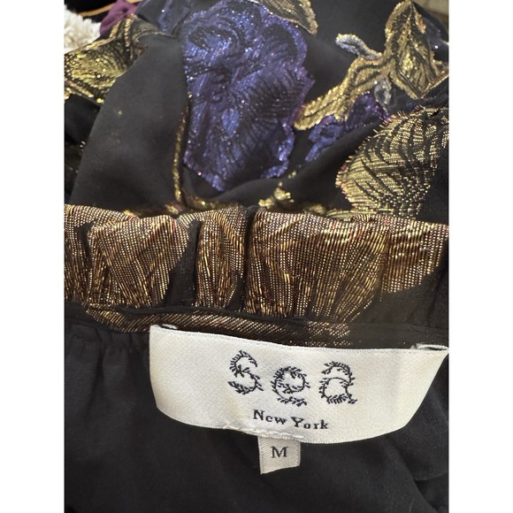 Sea New York Top Women Silk Lurex Puff Sleeve Metallic Cocktail Cottage Top M L - Picture 5 of 6